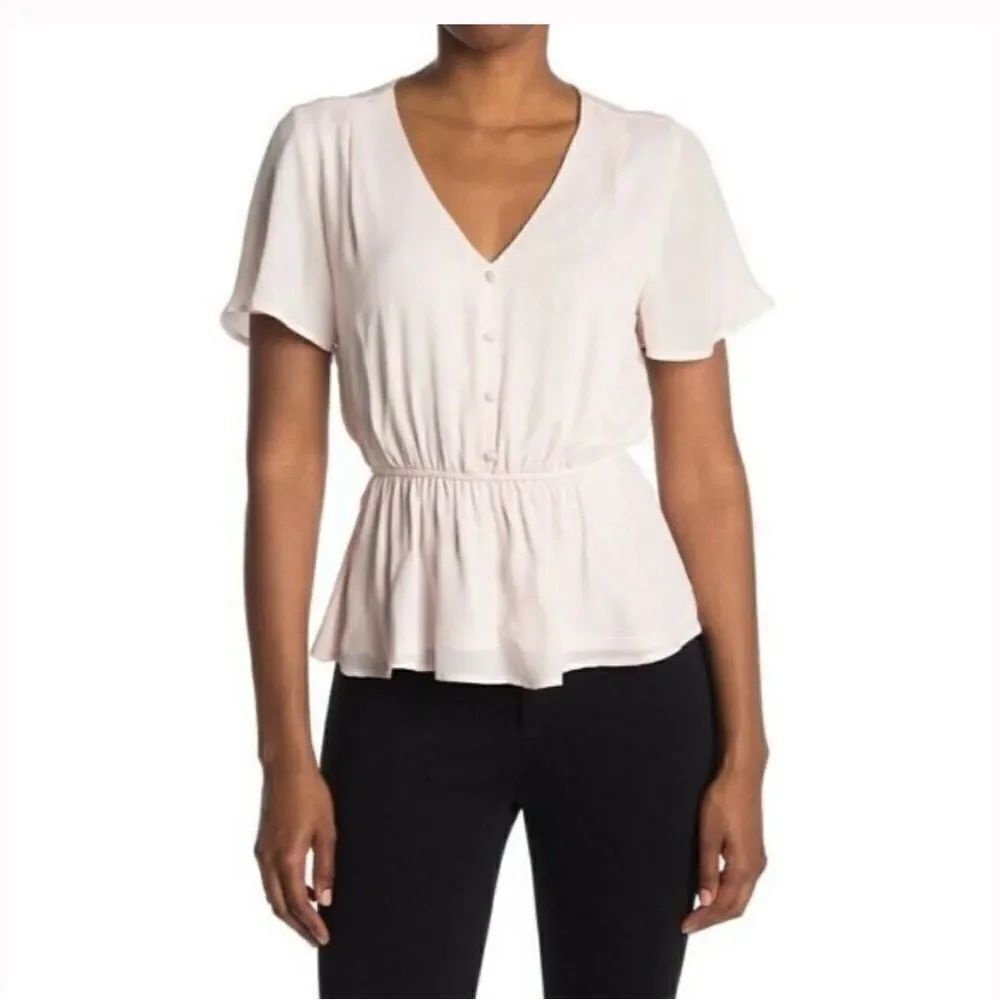 Eclair Nordstrom Short Sleeve Button Front Peplum Blouse NEW pink small